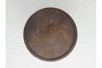 金工　三越　銅製　銀象嵌　竹笹図　花瓶(台座付き、花入、花器、贈呈品、茨城県酒造組合)(R-061674)