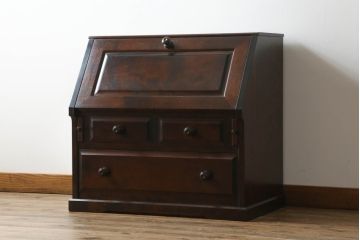 中古　北海道民芸家具　コンパクトで使い勝手の良いライティングビューロー(チェスト、ワークデスク、在宅ワーク用デスク、在宅用、机、座机)(R-061682)