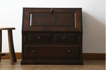 中古　北海道民芸家具　コンパクトで使い勝手の良いライティングビューロー(チェスト、ワークデスク、在宅ワーク用デスク、在宅用、机、座机)(R-061682)