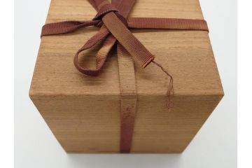 人間国宝　島岡達三　益子焼　塩釉象嵌縄文碗(共箱付き、茶碗、飯碗、民芸陶器)(R-061688)