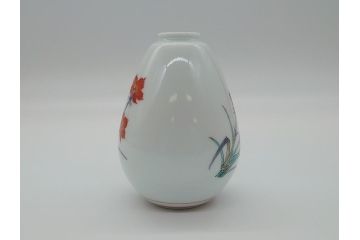 人間国宝　十四代　酒井田柿右衛門　錦　撫子文　一輪生　花瓶(共箱付き、濁手、磁器、陶磁器、赤絵、花器、色絵、作家物)(R-061689)