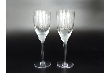 フランス　LALIQUE(ラリック)　アンジュ　天使　シャンパンフルート　上品で洗練されたワイングラス2客セット(1客は箱無し、Marc Lalique、マーク・ラリック、クリスタル)(R-061692)