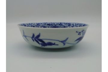 江戸期　古伊万里　染付　二重角福　花唐草文　繊細な絵柄に魅了される4.6寸なます皿2枚セット(渦福、牡丹、小皿、和食器)(R-061694)