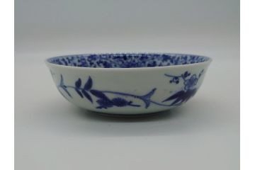 江戸期　古伊万里　染付　二重角福　花唐草文　繊細な絵柄に魅了される4.6寸なます皿2枚セット(渦福、牡丹、小皿、和食器)(R-061694)