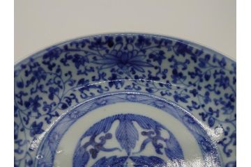 江戸期　古伊万里　染付　二重角福　花唐草文　繊細な絵柄に魅了される4.6寸なます皿2枚セット(渦福、牡丹、小皿、和食器)(R-061694)