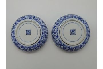 江戸期　古伊万里　染付　二重角福　花唐草龍文　繊細な絵柄に魅了されるなます皿2枚セット(渦福、ドラゴン、小皿、和食器)(R-061695)