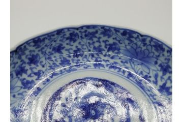 江戸期　古伊万里　染付　二重角福　花唐草龍文　繊細な絵柄に魅了されるなます皿2枚セット(渦福、ドラゴン、小皿、和食器)(R-061695)