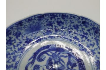 江戸期　古伊万里　染付　二重角福　花唐草龍文　繊細な絵柄に魅了されるなます皿2枚セット(渦福、ドラゴン、小皿、和食器)(R-061695)