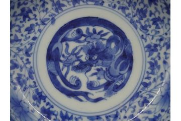 江戸期　古伊万里　染付　二重角福　花唐草龍文　繊細な絵柄に魅了されるなます皿2枚セット(渦福、ドラゴン、小皿、和食器)(R-061695)