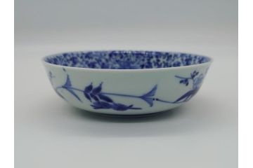 江戸期　古伊万里　染付　二重角福　花唐草文　繊細な絵柄に魅了される4.6寸なます皿2枚セット(渦福、牡丹、小皿、和食器)(R-061696)
