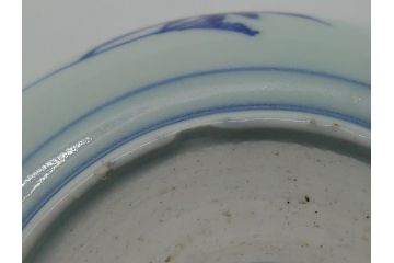 江戸期　古伊万里　染付　二重角福　花唐草文　繊細な絵柄に魅了される4.6寸なます皿2枚セット(渦福、牡丹、小皿、和食器)(R-061696)