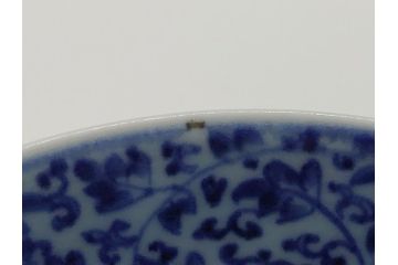 江戸期　古伊万里　染付　二重角福　花唐草文　繊細な絵柄に魅了される4.6寸なます皿2枚セット(渦福、牡丹、小皿、和食器)(R-061696)