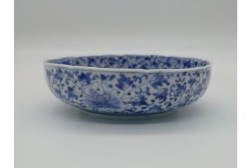江戸期　古伊万里　染付　二重角福　花唐草龍文　4.6寸皿　約14　繊細な絵柄に魅了されるなます皿2枚セット(四寸六分、渦福、ドラゴン、小皿、和食器、和皿)(R-061697)