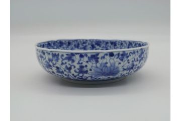 江戸期　古伊万里　染付　二重角福　花唐草龍文　4.6寸皿　約14　繊細な絵柄に魅了されるなます皿2枚セット(四寸六分、渦福、ドラゴン、小皿、和食器、和皿)(R-061697)