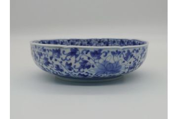 江戸期　古伊万里　染付　二重角福　花唐草龍文　4.6寸皿　約14　繊細な絵柄に魅了されるなます皿2枚セット(四寸六分、渦福、ドラゴン、小皿、和食器、和皿)(R-061697)