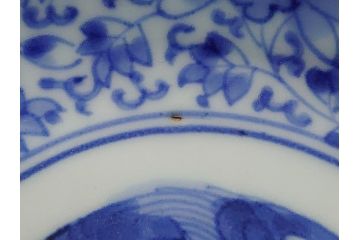 江戸期　古伊万里　染付　二重角福　花唐草龍文　4.6寸皿　約14　繊細な絵柄に魅了されるなます皿2枚セット(四寸六分、渦福、ドラゴン、小皿、和食器、和皿)(R-061697)