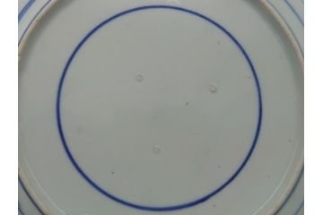江戸期　古伊万里　染付　花唐草文　牡丹　6.3寸　約19cm　可憐な牡丹と小花がかわいい中皿(六寸三分、和皿、和食器、変形皿)(R-061698)