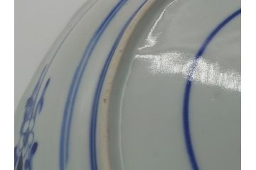 江戸期　古伊万里　染付　花唐草文　牡丹　6.3寸　約19cm　可憐な牡丹と小花がかわいい中皿(六寸三分、和皿、和食器、変形皿)(R-061698)