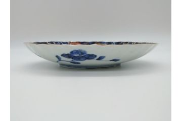 幕末期　上手物　金彩色絵染付　花盆文　8.3寸皿　約25cm　鮮やかな色彩が目を惹く楕円皿(八寸三分、和皿、和食器、皿)(R-061699)