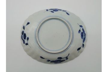 幕末期　上手物　金彩色絵染付　花盆文　8.3寸皿　約25cm　鮮やかな色彩が目を惹く楕円皿(八寸三分、和皿、和食器、皿)(R-061699)