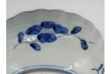 幕末期　上手物　金彩色絵染付　花盆文　8.3寸皿　約25cm　鮮やかな色彩が目を惹く楕円皿(八寸三分、和皿、和食器、皿)(R-061699)