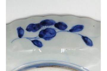 幕末期　上手物　金彩色絵染付　花盆文　8.3寸皿　約25cm　鮮やかな色彩が目を惹く楕円皿(八寸三分、和皿、和食器、皿)(R-061699)