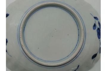 幕末期　上手物　金彩色絵染付　花盆文　8.3寸皿　約25cm　鮮やかな色彩が目を惹く楕円皿(八寸三分、和皿、和食器、皿)(R-061699)