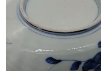 幕末期　上手物　金彩色絵染付　花盆文　8.3寸皿　約25cm　鮮やかな色彩が目を惹く楕円皿(八寸三分、和皿、和食器、皿)(R-061699)