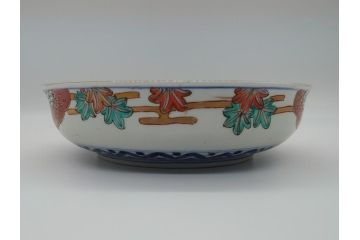 幕末期　上手物　金彩色絵　二重高台　7.6寸皿　約23cm　きらびやかに輝き美しい大鉢(七寸六分、和皿、皿、大皿、紅葉、小花、獅子、渦、和食器)(R-061700)