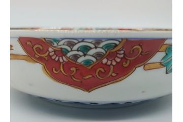 幕末期　上手物　金彩色絵　二重高台　7.6寸皿　約23cm　きらびやかに輝き美しい大鉢(七寸六分、和皿、皿、大皿、紅葉、小花、獅子、渦、和食器)(R-061700)
