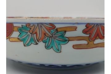 幕末期　上手物　金彩色絵　二重高台　7.6寸皿　約23cm　きらびやかに輝き美しい大鉢(七寸六分、和皿、皿、大皿、紅葉、小花、獅子、渦、和食器)(R-061700)
