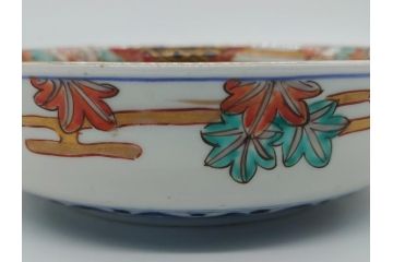 幕末期　上手物　金彩色絵　二重高台　7.6寸皿　約23cm　きらびやかに輝き美しい大鉢(七寸六分、和皿、皿、大皿、紅葉、小花、獅子、渦、和食器)(R-061700)