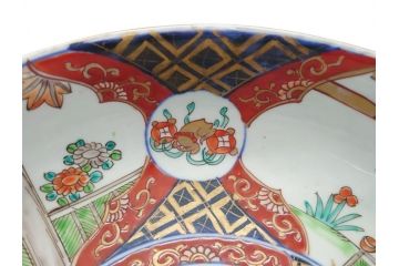 幕末期　上手物　金彩色絵　二重高台　8.3寸皿　約25cm　きらびやかに輝き美しい大鉢(八寸三分、和皿、皿、大皿、紅葉、小花、獅子、渦、和食器)(R-061701)