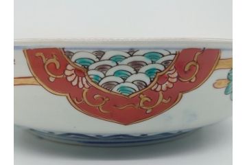 幕末期　上手物　金彩色絵　二重高台　8.3寸皿　約25cm　きらびやかに輝き美しい大鉢(八寸三分、和皿、皿、大皿、紅葉、小花、獅子、渦、和食器)(R-061701)