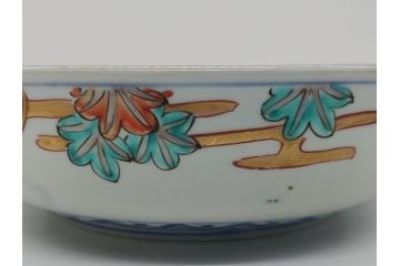 幕末期　上手物　金彩色絵　二重高台　8.3寸皿　約25cm　きらびやかに輝き美しい大鉢(八寸三分、和皿、皿、大皿、紅葉、小花、獅子、渦、和食器)(R-061701)