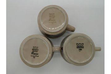 ARABIA　FINLAND　Ruija(ルイージャ)　Ulla Procope(ウラ・プロコッペ)　優しさと温かみある絵付けが印象的なティーカップ&ソーサー3客セット(アラビア、フィンランド、Sモデル、北欧食器、C&S)(R-061702)