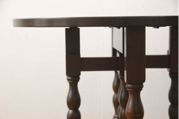 中古　松本民芸家具　脚のデザインがシックな#13型T・Fバタフライ卓(サイドテーブル、ラウンドテーブル、丸テーブル、ドロップリーフテーブル、カフェテーブル、コーヒーテーブル)(R-061708)