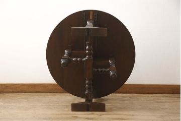 中古　松本民芸家具　脚のデザインがシックな#13型T・Fバタフライ卓(サイドテーブル、ラウンドテーブル、丸テーブル、ドロップリーフテーブル、カフェテーブル、コーヒーテーブル)(R-061708)