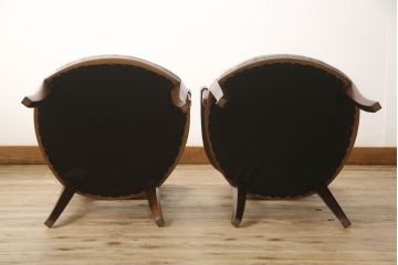 ヨーロッパアンティーク　背もたれのデザインが珍しいアームチェア2脚セット(ダイニングチェア、椅子、イス)(R-061711)