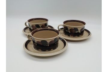 ARABIA　FINLAND　Ruija(ルイージャ)　Ulla Procope(ウラ・プロコッペ)　優しさと温かみある絵付けが印象的なティーカップ&ソーサー3客セット(アラビア、フィンランド、Sモデル、北欧食器、C&S)(R-061720)