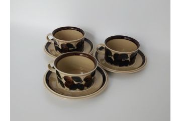 ARABIA　FINLAND　Ruija(ルイージャ)　Ulla Procope(ウラ・プロコッペ)　優しさと温かみある絵付けが印象的なティーカップ&ソーサー3客セット(アラビアフィンランド、Sモデル、北欧食器、C&S)(R-061721)
