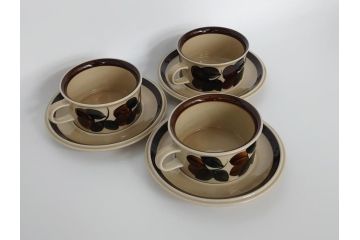 ARABIA　FINLAND　Ruija(ルイージャ)　Ulla Procope(ウラ・プロコッペ)　優しさと温かみある絵付けが印象的なティーカップ&ソーサー3客セット(アラビアフィンランド、Sモデル、北欧食器、C&S)(R-061721)