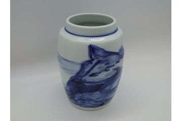 人間国宝　近藤悠三　山　染付　花瓶(共箱無し、花器、近藤雄三)(R-061722)