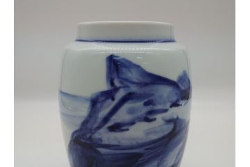 人間国宝　近藤悠三　山　染付　花瓶(共箱無し、花器、近藤雄三)(R-061722)