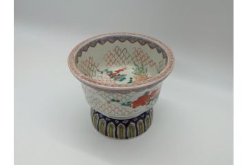江戸期　伊万里　盃　色絵　杯洗(盃洗)　金彩　優雅に泳ぐ金魚が愛らしい高台皿(和食器、フルーツ皿)(R-061723)