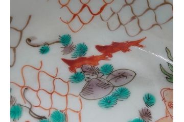 江戸期　伊万里　盃　色絵　杯洗(盃洗)　金彩　優雅に泳ぐ金魚が愛らしい高台皿(和食器、フルーツ皿)(R-061723)