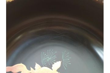 輪島塗　黒塗　蒔絵　金彩　金魚　盃洗　悠々泳ぐ金魚が涼しげな4.8寸深鉢2客セット(杯洗、酒器、漆器、雷紋)(R-061724)
