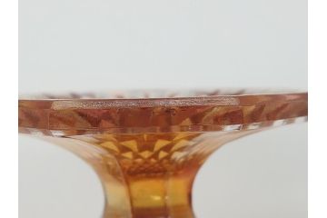 大正〜昭和初期　アンバー　カーニバルグラス　プレスガラスがレトロなコンポート(フルーツ皿、虹彩ガラス、マリーゴールド色、オレンジ、ラスター、和食器)(R-061725)
