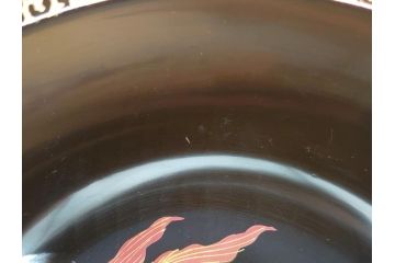 輪島塗　黒塗　蒔絵　金彩　金魚　盃洗　悠々泳ぐ金魚が涼しげな4.8寸深鉢3客セット(杯洗、酒器、漆器、雷紋)(R-061726)