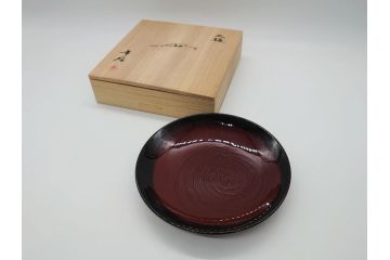 大樋年雄(十一代　大樋長左衛門)　大樋焼　飴釉　7寸皿(共箱付き、菓子器、菓子皿)(R-061727)